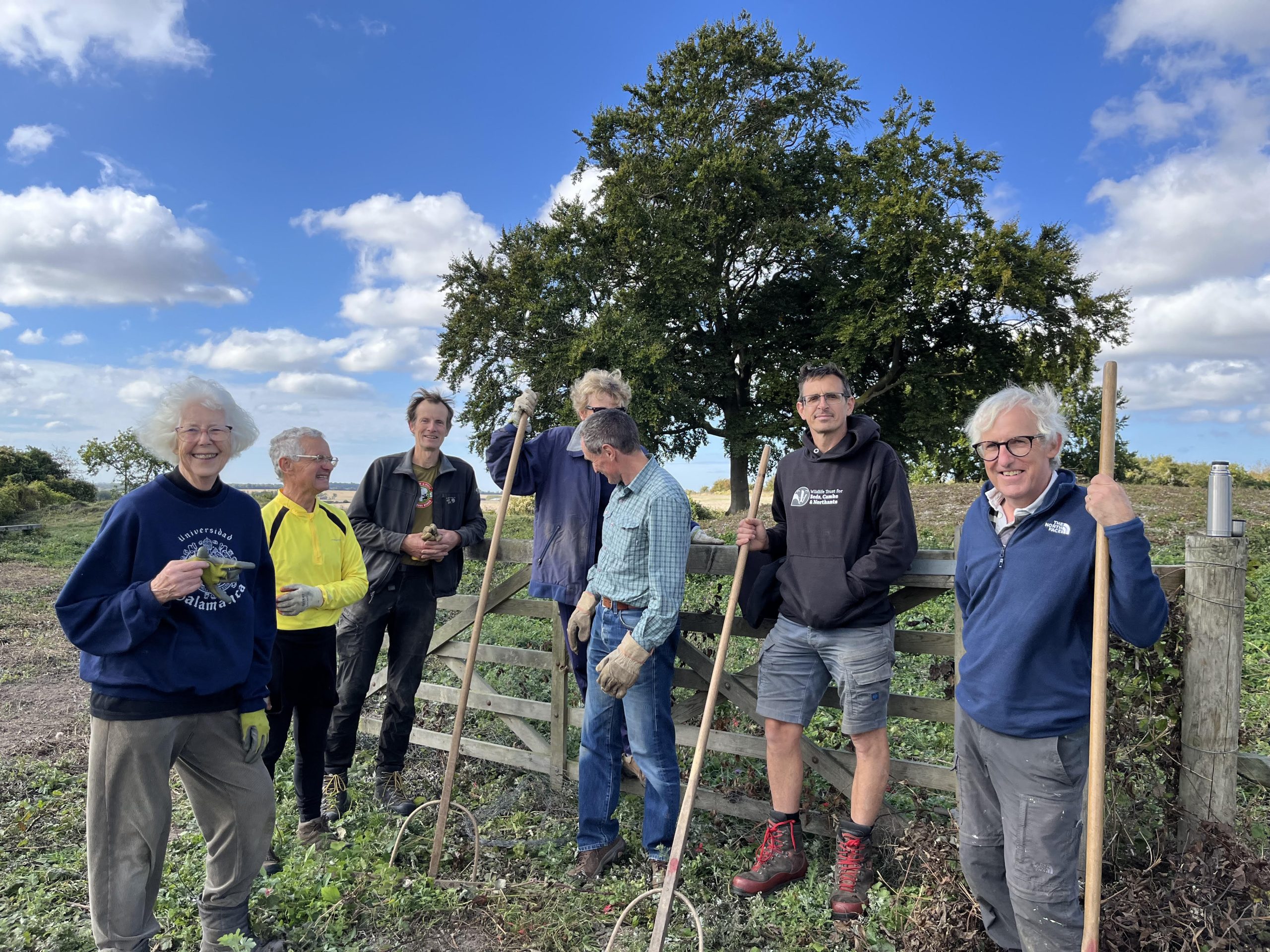 Seven members of the working party on the dyke.